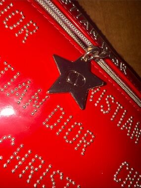 Dior Red Christian Dior Star Charm Patent Cosmetic Pouch Authentic